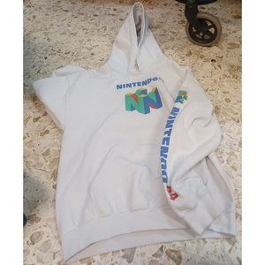 Nintendo 64 Hooded Pullover Sweatshirt Medium White